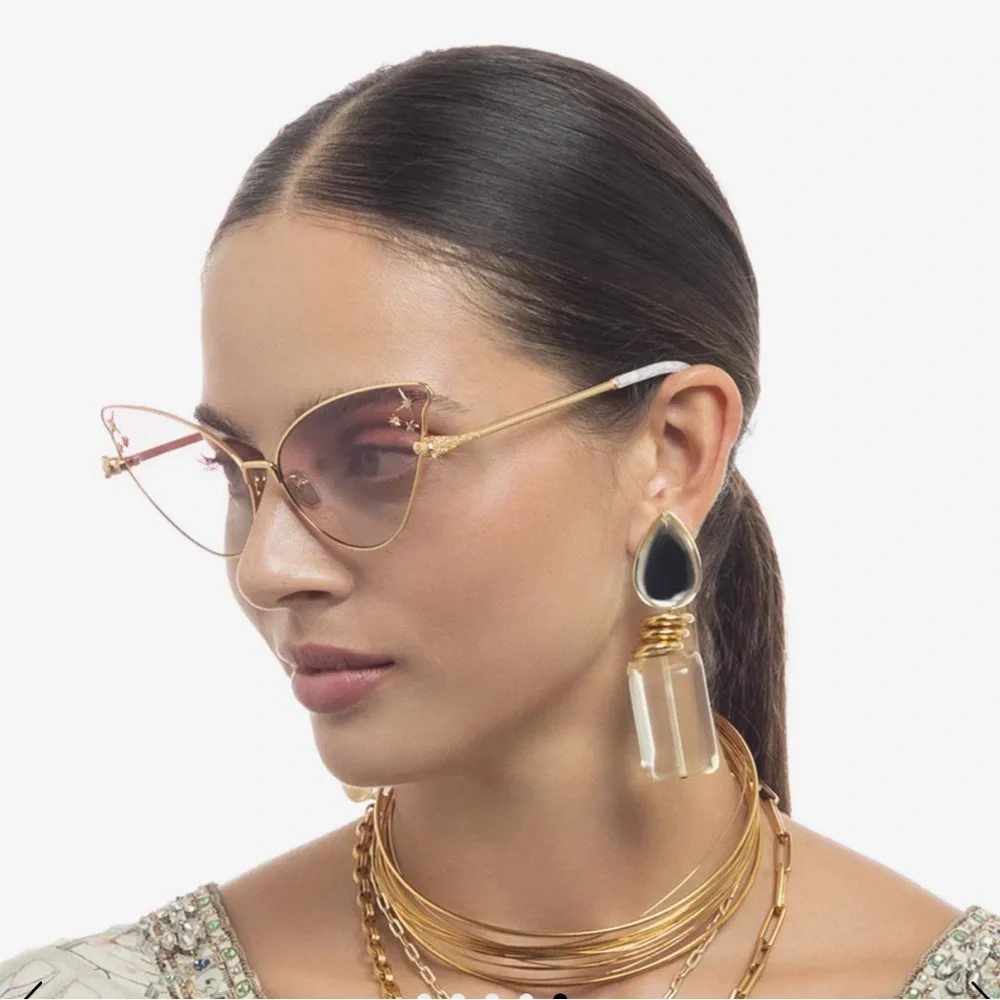 Camilla Rose Gradient Cat-Eye Sunglasses with Gold Trim